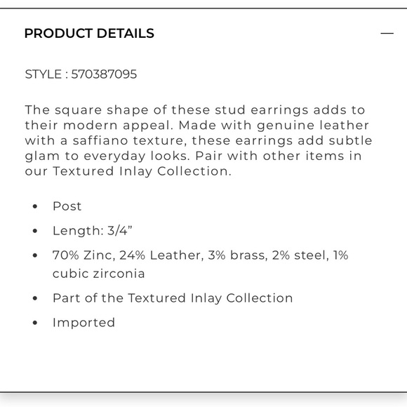 WHBM black textured leather stud earring - Picture 9 of 14